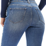 High Rise Boot Cut Brass Rivet Trim Jeans in Medium Blue at ooh la la! in Grapevine TX 76051