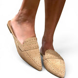 Corky's Mischief Pointed Toe Studded Flat Mule - Camel Faux Suede