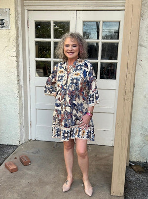 Made in Italy Paisley Flower Print Layered Dress - Blue - at ooh la la! in Grapevine TX 76051