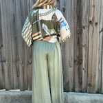 Made in Italy Satin Wide Leg Pants in Olive at ooh la la! in Grapevine TX 76051