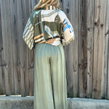 Made in Italy Satin Wide Leg Pants in Olive at ooh la la! in Grapevine TX 76051