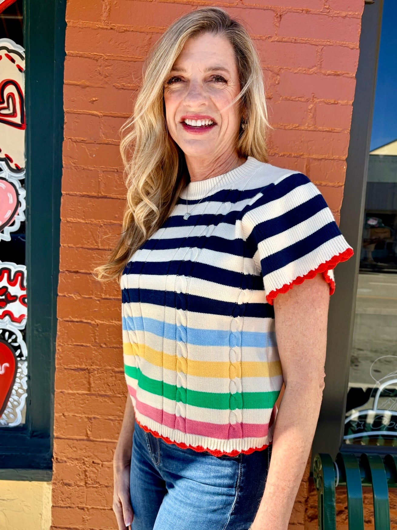 Short Sleeve Striped Knit Top at ooh la la! in Grapevine TX 76051