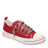Very G Aman double sneakers, red canvas shoes, gingham ribbon laces, sparkle sneakers, women’s trendy footwear, double lace sneakers, comfortable red flats, Very G shoes. at ooh la la! in Grapevine TX 76051
