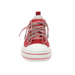 Very G Aman double sneakers, red canvas shoes, gingham ribbon laces, sparkle sneakers, women’s trendy footwear, double lace sneakers, comfortable red flats, Very G shoes. at ooh la la! in Grapevine TX 76051