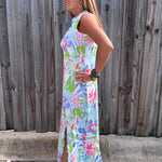 Ana Clare, UPF 50 maxi dress, tropical floral maxi, sun protective clothing, sheath maxi dress, summer vacation outfit, resort wear for women, SPF 50+ sun dress. at ooh la la! in Grapevine TX 76051