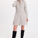 XCVI Uzma Corduroy Jacket Dress in Whitecap Pigment with black knee-high boots
