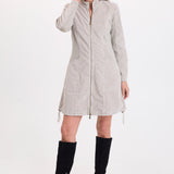 XCVI Uzma Corduroy Jacket Dress in Whitecap Pigment with black knee-high boots
