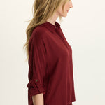 Aeson Button-Up Blouse in Salem’s Door (burgundy) at ooh la la! in Grapevine YX 76051