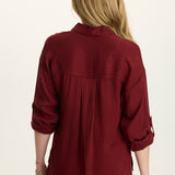 Aeson Button-Up Blouse in Salem’s Door (burgundy) at ooh la la! in Grapevine YX 76051