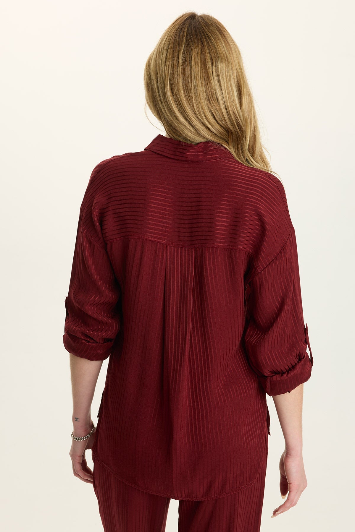 Aeson Button-Up Blouse in Salem’s Door (burgundy) at ooh la la! in Grapevine YX 76051