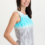 XCVI Ila Tank in Paradox Wash Mermaid colorway, sleeveless with turquoise and gray tie-dye pattern