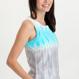 XCVI Ila Tank in Paradox Wash Mermaid colorway, sleeveless with turquoise and gray tie-dye pattern