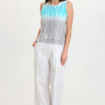 XCVI Ila Tank in Paradox Wash Mermaid colorway, paired with white wide-leg pants