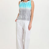 XCVI Ila Tank in Paradox Wash Mermaid colorway, paired with white wide-leg pants
