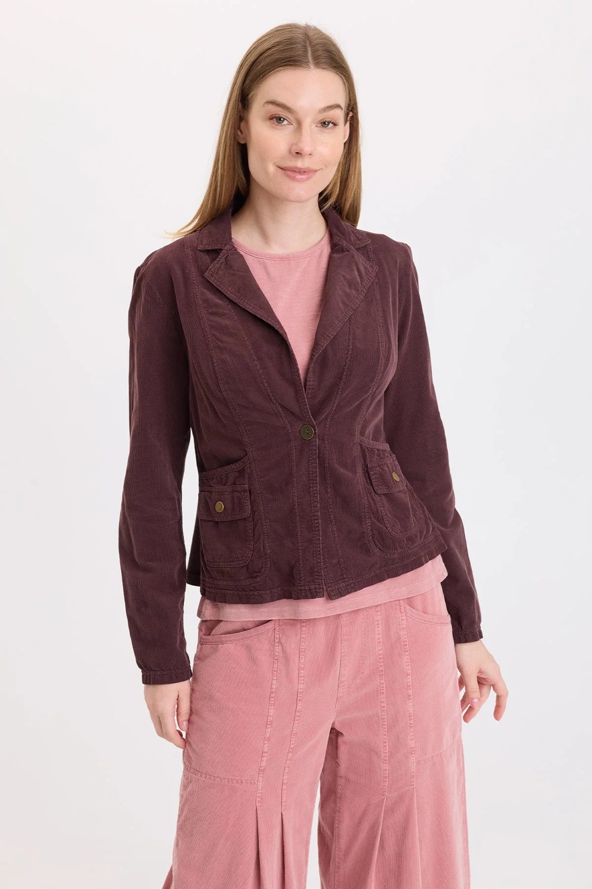XCVI Jino Corduroy Blazer in Belge - Deep Eggplant Brown at ooh la la! in Grapevine TX 76051