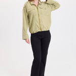 XCVI Tace Tencel Twill Relaxed Bomber Jacket in Artichoke Pigment on female model