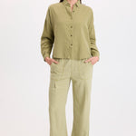XCVI Riven Tencel Twill Wide Leg Pant in Artichoke Pigment sage green with patch pockets
