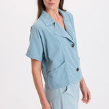 XCVI Jedd Short Sleeve Jacket in Thunderclap Pigment light blue at ooh la la! in Grapevine TX 76051