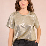 Molly Bracken Metallic Knit Tee in Light Gold at ooh la la! in Grapevine TX 76051