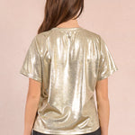Molly Bracken Metallic Knit Tee in Light Gold at ooh la la! in Grapevine TX 76051
