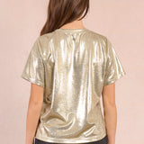Molly Bracken Metallic Knit Tee in Light Gold at ooh la la! in Grapevine TX 76051