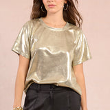 Molly Bracken Metallic Knit Tee in Light Gold at ooh la la! in Grapevine TX 76051