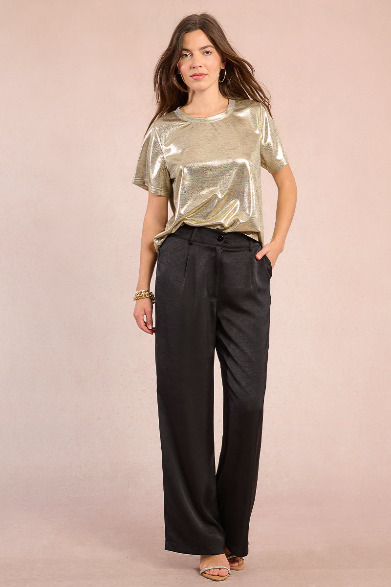 Molly Bracken Metallic Knit Tee in Light Gold at ooh la la! in Grapevine TX 76051