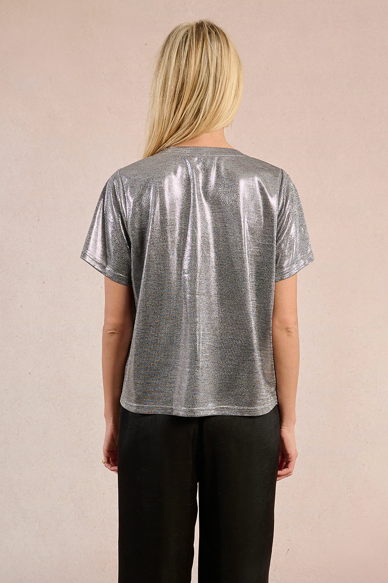 Molly Bracken Metallic Knit Tee in Silver at ooh la la! in Grapevine TX 76051