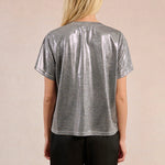 Molly Bracken Metallic Knit Tee in Silver at ooh la la! in Grapevine TX 76051