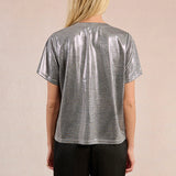 Molly Bracken Metallic Knit Tee in Silver at ooh la la! in Grapevine TX 76051