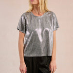 Molly Bracken Metallic Knit Tee in Silver at ooh la la! in Grapevine TX 76051