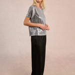 Molly Bracken Metallic Knit Tee in Silver at ooh la la! in Grapevine TX 76051