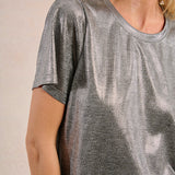 Molly Bracken Metallic Knit Tee in Silver at ooh la la! in Grapevine TX 76051