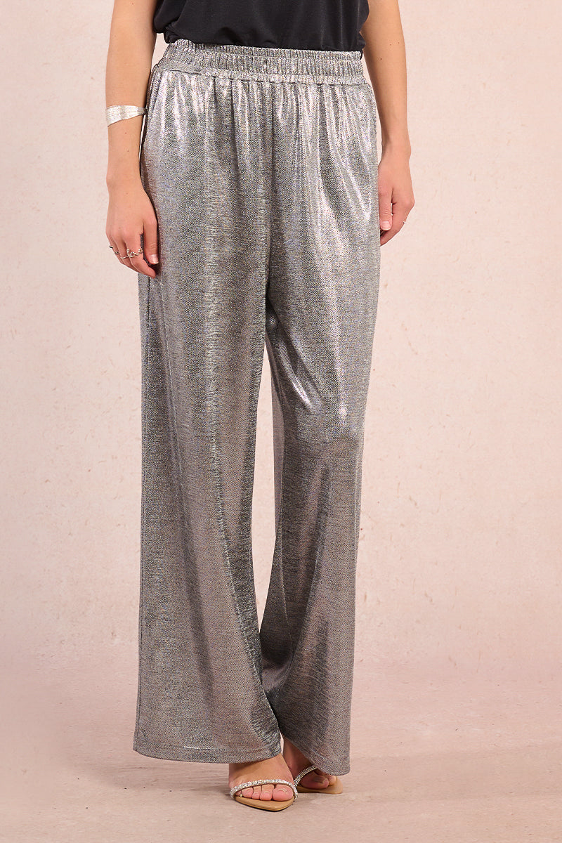 Molly Bracken Metallic Knit Pull-On Pants in Silver at ooh la la! in Grapevine TX 76051