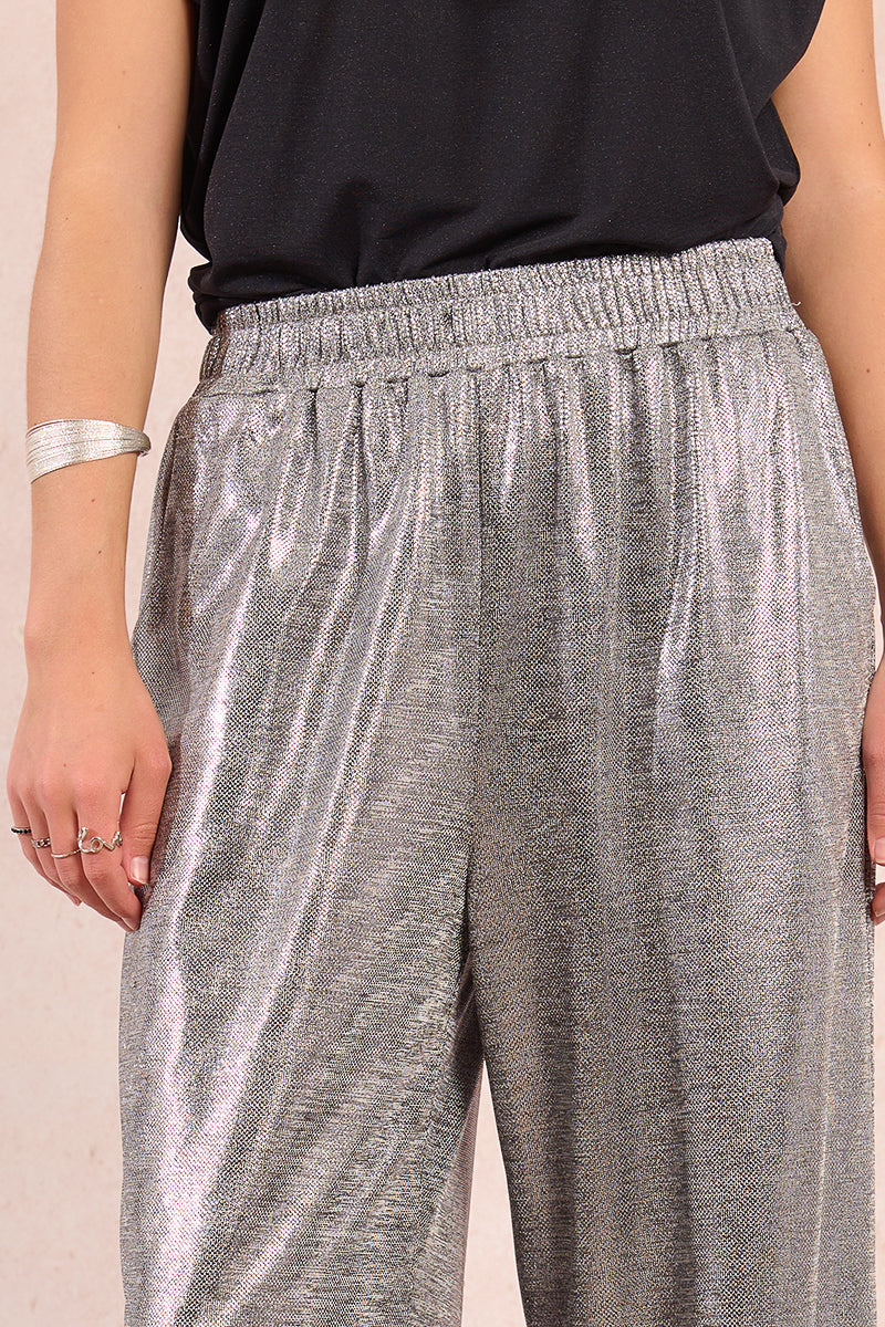Molly Bracken Metallic Knit Pull-On Pants in Silver at ooh la la! in Grapevine TX 76051