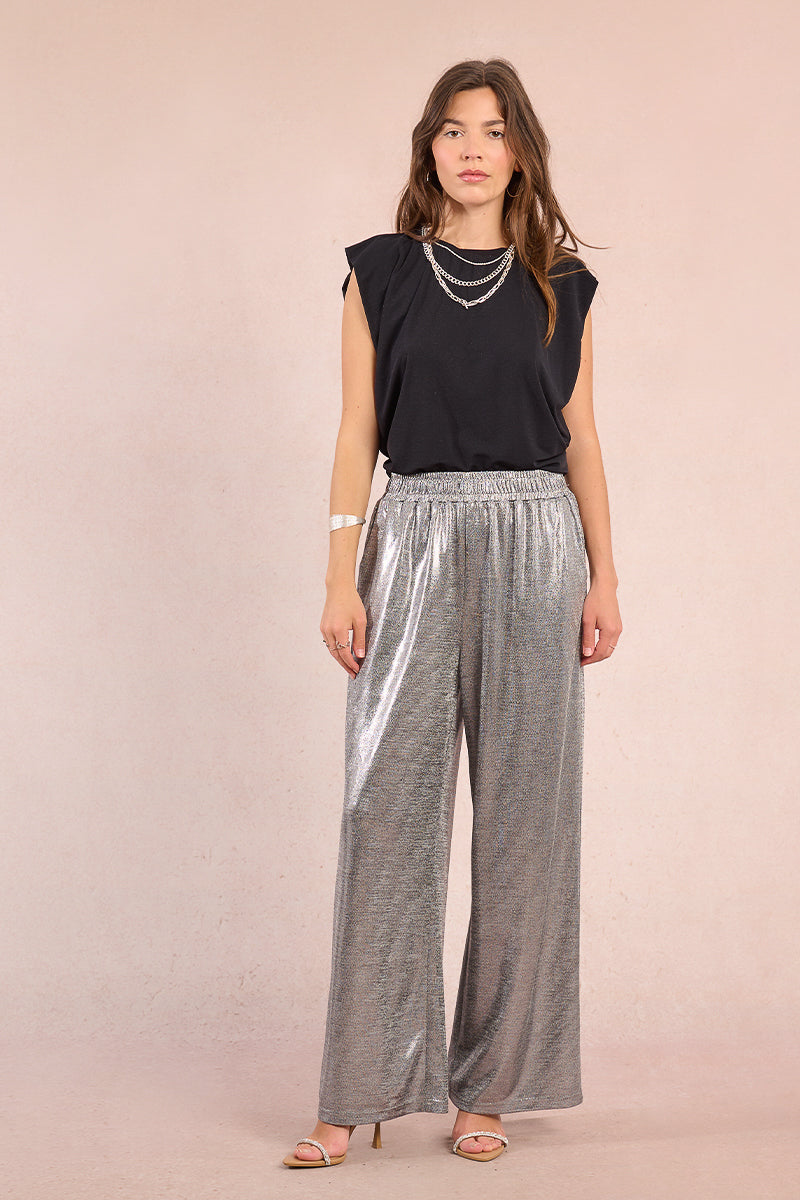Molly Bracken Metallic Knit Pull-On Pants in Silver at ooh la la! in Grapevine TX 76051