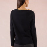 Molly Bracken VNeck Pullover Sweater with Gold Beaded Neckline in black at ooh la la! in Grapevine TX 76051