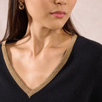 Molly Bracken VNeck Pullover Sweater with Gold Beaded Neckline in black at ooh la la! in Grapevine TX 76051