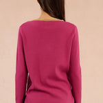 Molly Bracken VNeck Pullover Sweater with Gold Beaded Neckline in Purple Bougainvillier at ooh la la! in Grapevine TX 76051