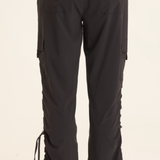 XCVI Bader Active Cargo Pant in black with drawstring waist, side pockets  and ruched ankles at ooh la la! in Grapevine TX 76051