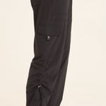XCVI Bader Active Cargo Pant in black with drawstring waist, side pockets  and ruched ankles at ooh la la! in Grapevine TX 76051