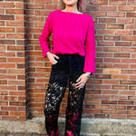 High Rise Wide Leg Lace Denim Jeans With Rhinestones in black at ooh la la! in Grapevine TX 76051