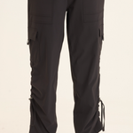 XCVI Bader Active Cargo Pant in black with drawstring waist and ruched ankles at ooh la la! in Grapevine TX 76051