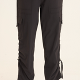 XCVI Bader Active Cargo Pant in black with drawstring waist and ruched ankles at ooh la la! in Grapevine TX 76051