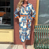 Jade Banded Collar Abstract Fall Leaves Midi Dress at ooh la la! in Grapevine TX 76051