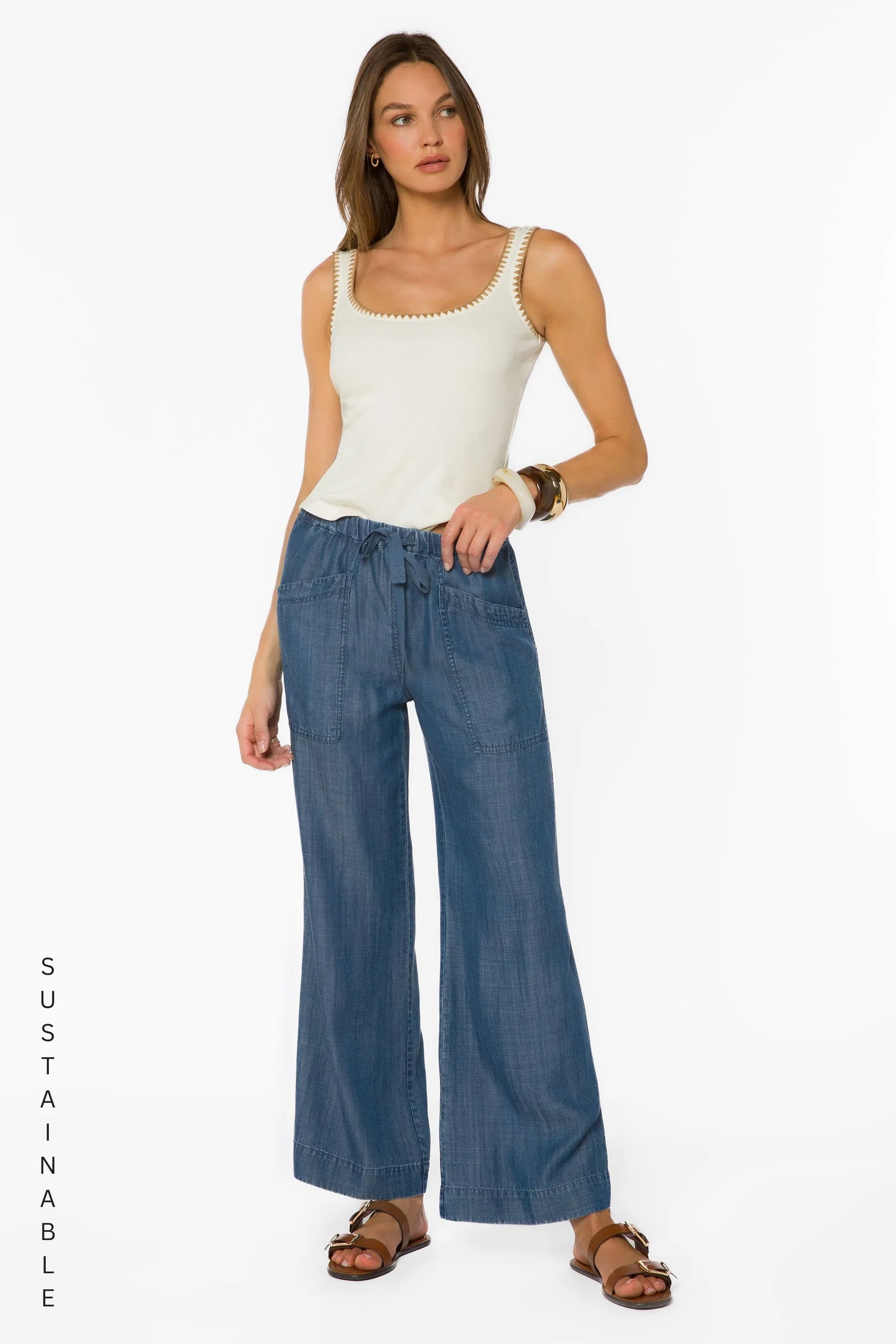 Velvet Heart Luxurious Aleah Calva Wide leg denim look Tencel Pants at ooh la la! in Grapevine TX 76051