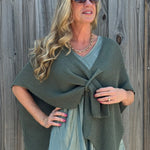 Ribbed Knit Wrap with Tab in Olive at ooh la la! in Grapevine TX 76051