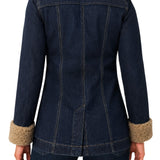 Back view of Liverpool sherpa trimmed notch collar denim jacket in rinse wash