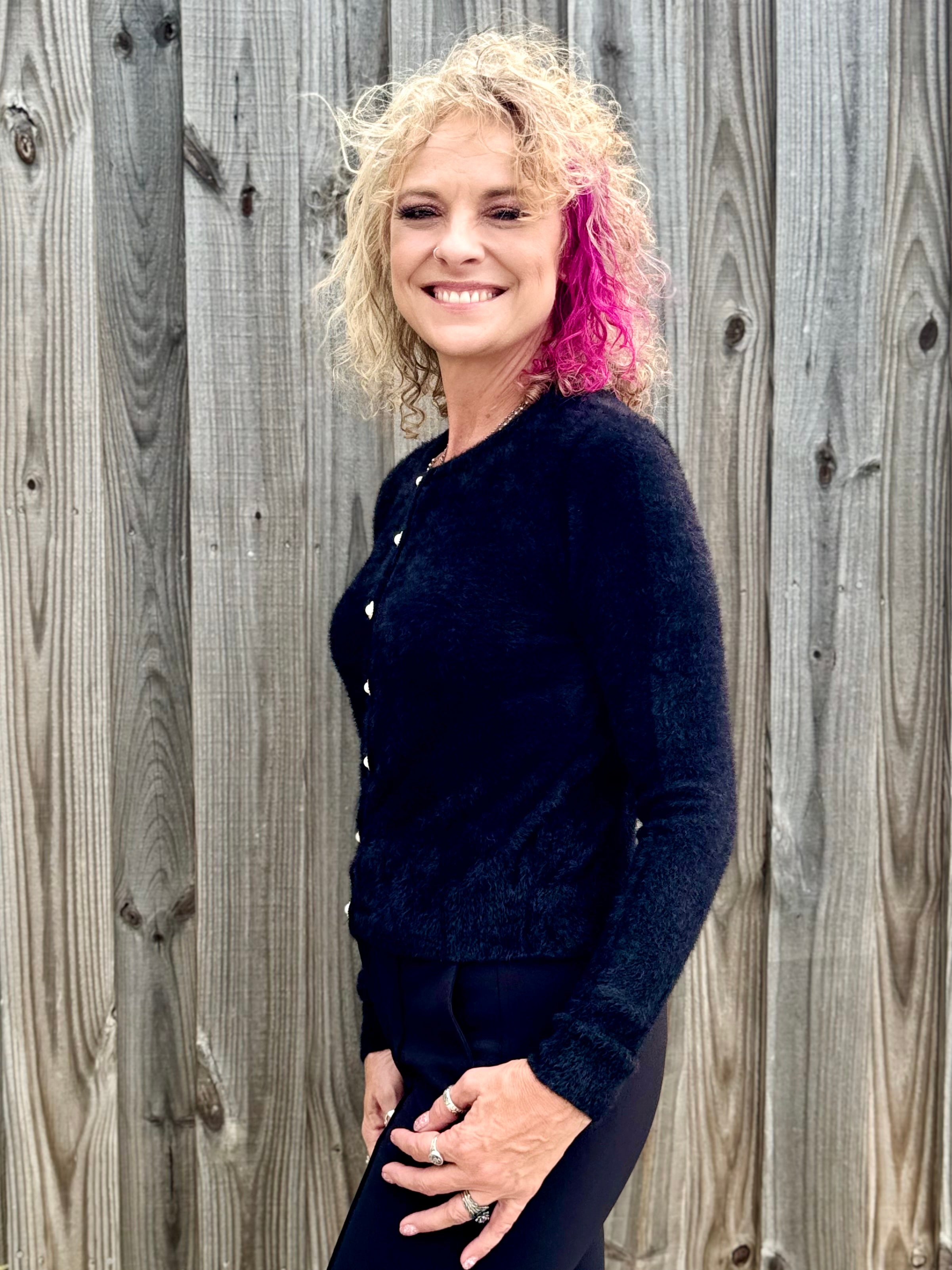 Molly Bracken Pearl Button Cardigan in black at ooh la la! in Grapevine TX 76051