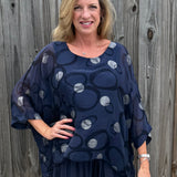 Silk Circles Kaftan in navy at ooh la la! in Grapevine TX 76051
